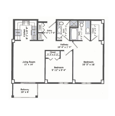 Two-bedroom apartment floor plan | Presbyterian Village Austell