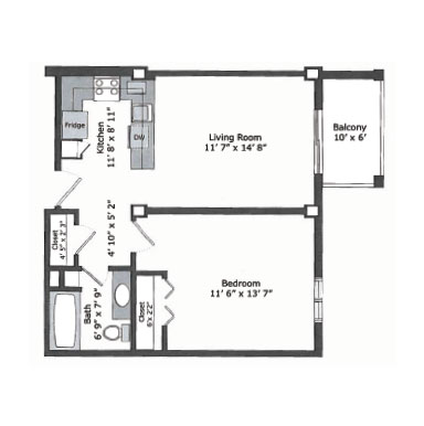 One-bedroom apartment floor plan | Presbyterian Village Austell