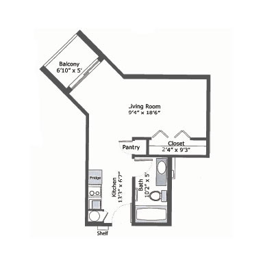 Studio apartment floor plan | Presbyterian Village Austell
